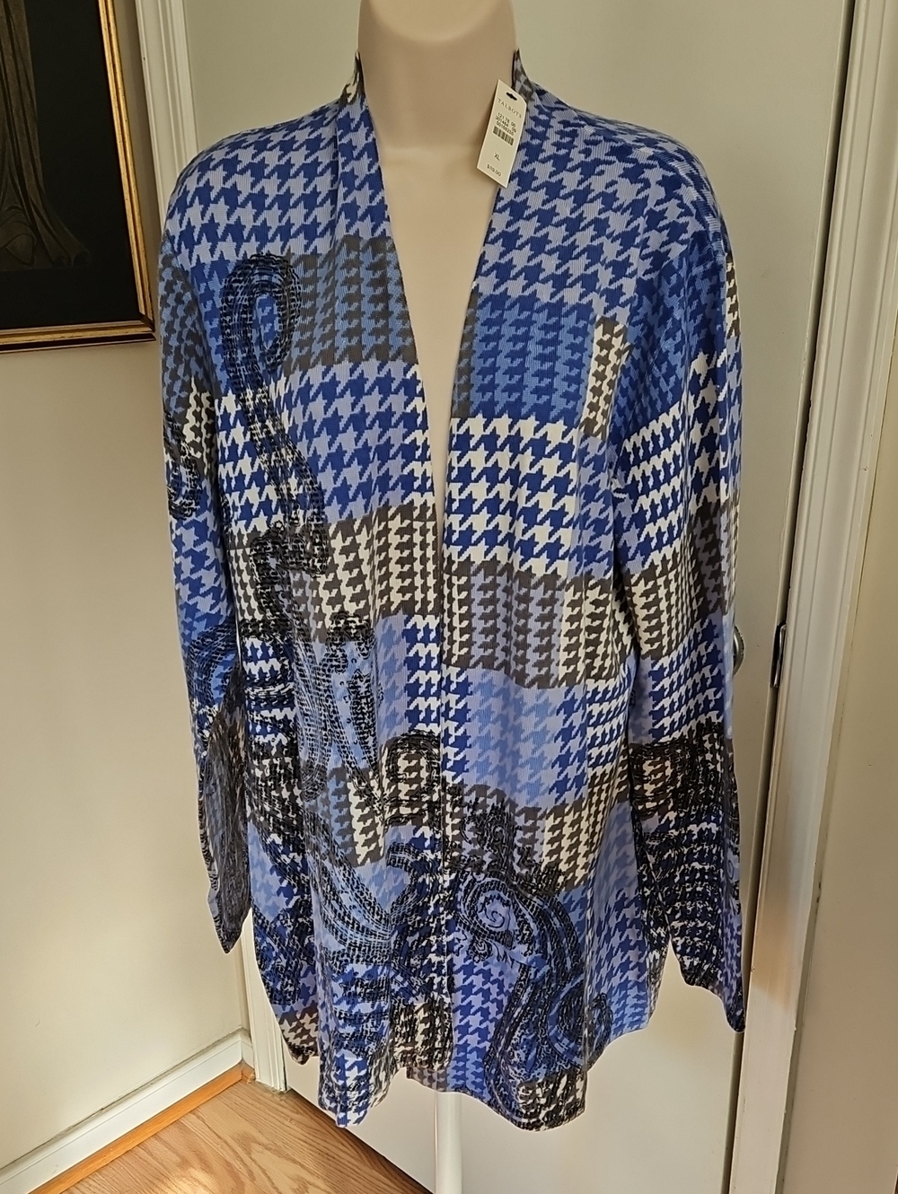 NWT Talbots Patchwork Paisley  Houndstooth Merino Wool Cardigan Sweater Size XL